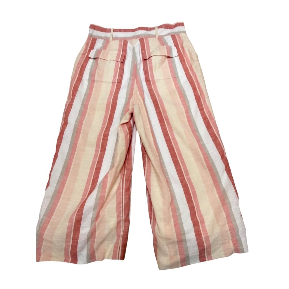 Cremieux Striped Wide Leg Crop Pants Womens 12 Pink Yellow Cotton Culottes - Picture 2 of 4
